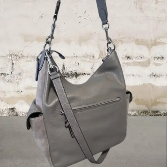 Coach C1522 Pennie Hobo Heather Gray Suede & Leather Convertible Shoulder Bag - Picture 8 of 9